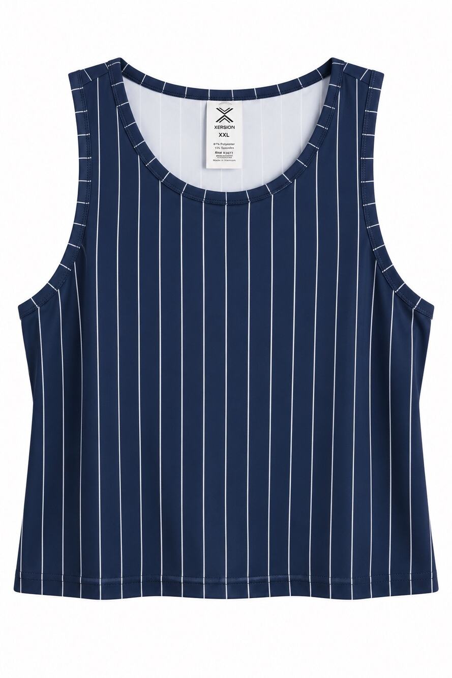 Xersion XXL Navy White Pinstripe Quick-Dri Fitted Athletic Tank Top NWT